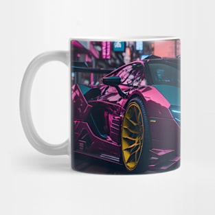 Dark Neon Sports Car in Japanese Neon City Mug